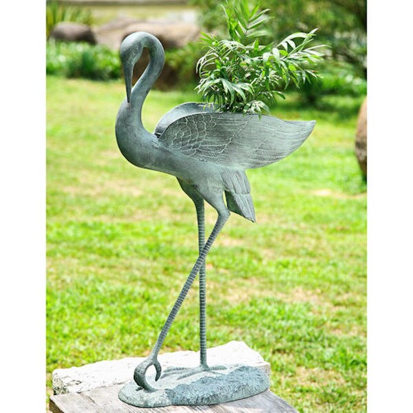 Crane Planter Statue made in aluminum Verdi Elegant Victorian Sculptures